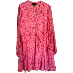 Aakaa Pink Floral Mini Dress Size M Sheer Flowy Lightweight Belted Easter Summer